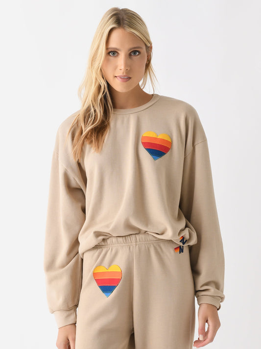 Aviator Nation Women's Rainbow Heart Stitch Relaxed Crew Sweatshirt