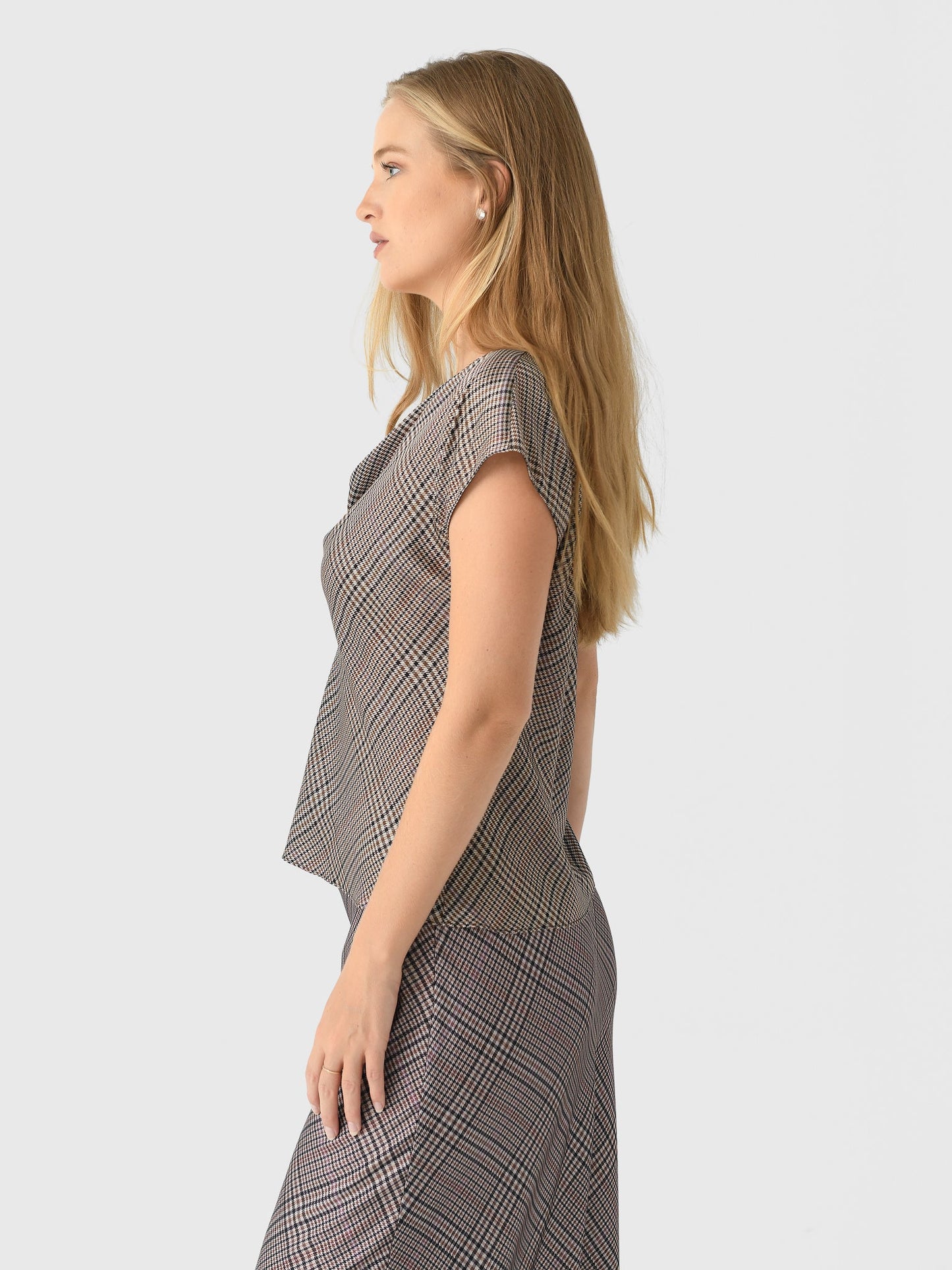 Vince Women's Pressed Plaid Cowl-Neck Blouse