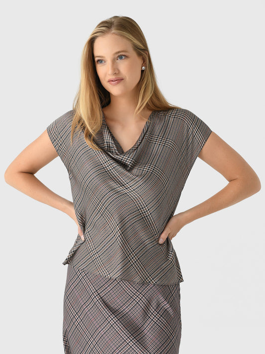 Vince Women's Pressed Plaid Cowl-Neck Blouse