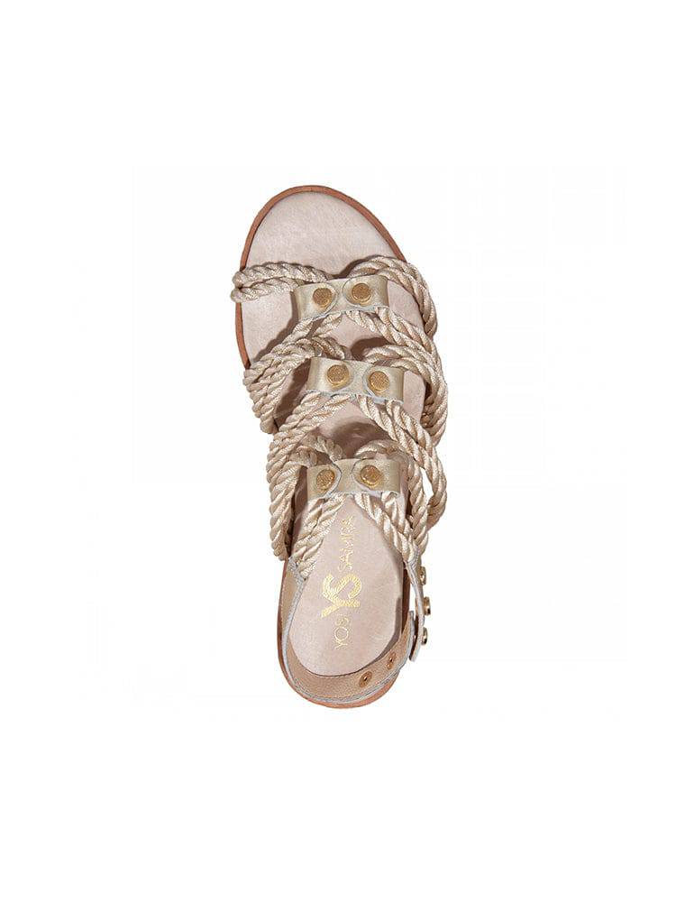 Yosi Samra Marina Frosted Metallic Leather Satin Cording Sandal