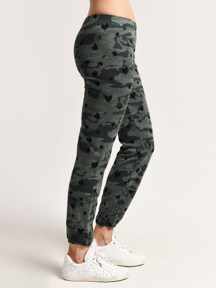 Monrow Elastic Waist Sweats with Hearts and Camo