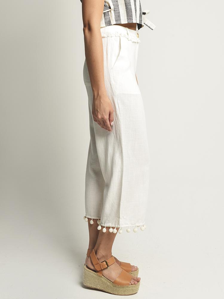 Moon River Wide Leg Pant with Pom Trim